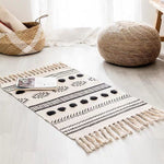 Suitable for Bedside, Living Room, or Bedroom.
Details:
Size:60x90cm
Note: 1cm = 0.39 in
Features: Natural material, breathable, soft.
Material: Cotton and Linen
Retro Bohemian Hand Woven Tassel Carpet RugBlak Outlet