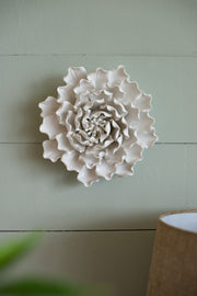 Cream Ceramic Flower Wall Decor – Handmade 3D Floral Sculptural Wall Accent