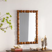 Brown Solid Wood Decorative Wall Mirror with Ornate Carved Frame – Modern Vintage Accent Mirror