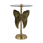 Gold Angel Wing Side Table with Glass Top – Luxury Round Accent Table