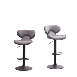 Gray Weathered Upholstered Adjustable Swivel Bar Stools with Chrome Base & Footrest – Set of 2