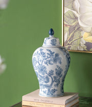 Blue & White Porcelain  Chinoiserie Decorative Storage Vase
