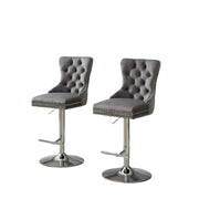 Regent Gray Velvet Tufted Swivel Bar Stools – Set of 2