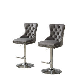 Regent Gray Velvet Tufted Swivel Bar Stools – Set of 2