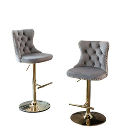 Elara Gray Velvet Adjustable Bar Stool