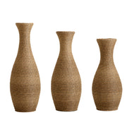 3 Beige Woven Rattan-Style Decorative Floor Vase – Modern Boho Tall Accent Vase