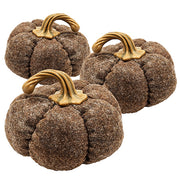 Set of 3 Fall Harvest Table Décor Brown Fabric Decorative Pumpkins