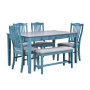 Mid-Century 6-Piece Wood Dining Table Set
