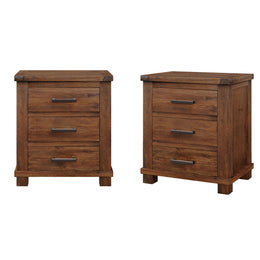Rustic Farmhouse Nightstand Set of Two with Three Drawers in Natural Reclaimed Wood