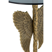 Gold Angel Wing Side Table with Glass Top – Luxury Round Accent Table