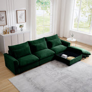 Corduroy Sectional Sofa, L Shaped Couch with Storage Footstool and 3 Pillow
