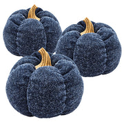 Set of 3Blue Fabric Decorative Pumpkins Fall Harvest Table Décor