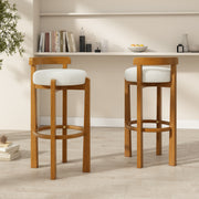 Walnut Wood Bar Stools with White Upholstered Seats – Modern Counter Stools (Set of 2)