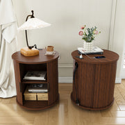 Walnut Mid-Century Modern Nightstand Set with Charging Station – Round Side Tables (Set of 2)