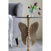 Gold Angel Wing Side Table with Glass Top – Luxury Round Accent Table