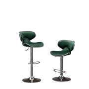 Green Velvet Adjustable Swivel Bar Stools with Chrome Base & Footrest – Set of 2