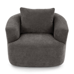 Chenille Upholstered 360° Swivel Barrel Sofa Chair with Throw Pillow