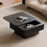 Modern Black Square Coffee Table with Hidden Storage