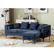 L Shaped Sectional Convertible Sofa with Storage Ottoman and Modern Tufted style