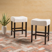 Beige Upholstered Backless Counter Height Stools with Solid Hardwood Frame – Set of 2