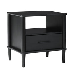 Solid Wood Spindle Nightstand with Drawer and Open Cubby