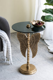 Gold Angel Wing Side Table with Glass Top – Luxury Round Accent Table