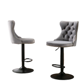 Set of 2 Regal Gray Tufted Velvet Adjustable Bar Stool