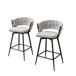 2 Set of Rotating Barstools With Breathable Cotton and Linen Soft Cushions
