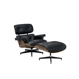 Black + Dark Walnut Genuine‑Leather Recliner Chair