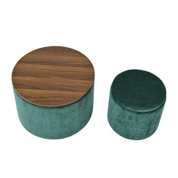 Classic Style 2-Piece Round Chenille coffee table with storage and Ottoman Set