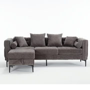 L Shaped Sectional Convertible Sofa with Storage Ottoman and Modern Tufted style