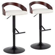 White Faux Leather Adjustable Swivel Bar Stools with Black Metal Base – Set of 2