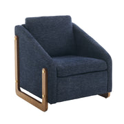 Modern Chenille Upholstered Armchair with Wooden Side Frame in Blue