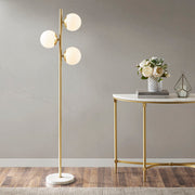 3-Globe Light Floor Lamp with Marble Base