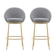Gold & Gray Upholstered Bar Stools with Backrest – Modern Glam Counter Stools (Set of 2)
