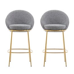 Gold & Gray Upholstered Bar Stools with Backrest – Modern Glam Counter Stools (Set of 2)