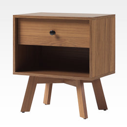 Mid-Century Modern Minimalist 1-Drawer Nightstand with Cubby in Coffee