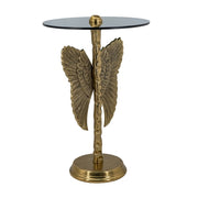 Gold Angel Wing Side Table with Glass Top – Luxury Round Accent Table