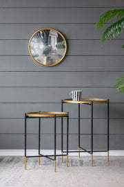 Set of 2 Gold Nesting Side Tables with Mirrored Tops
