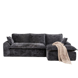 Black Chenille L‑Shaped Modular Sectional Compressed Sofa