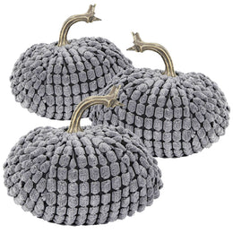 Set of 3 Gray Fabric Decorative Pumpkins