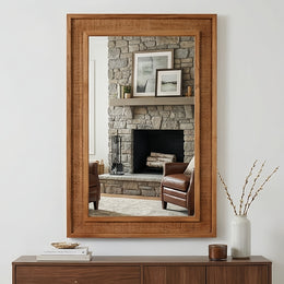 Natural Rattan & Solid Wood Wall Mirror – 24
