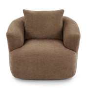 Chenille Upholstered 360° Swivel Chair with Throw Pillow, in Dark Brown