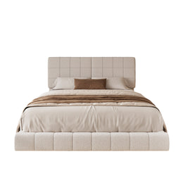 White  Boucle Floating Bed with Light,Queen