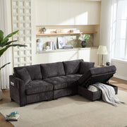 Onyx 4-Seat Chenille Sectional Sofa with Storage Ottoman & USB Ports