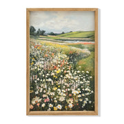 Tranquil Wildflower Meadow Framed Canvas Wall Art – Hand-Accented Impressionist Nature Painting