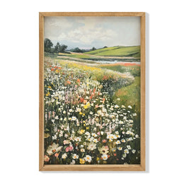 Tranquil Wildflower Meadow Framed Canvas Wall Art – Hand-Accented Impressionist Nature Painting