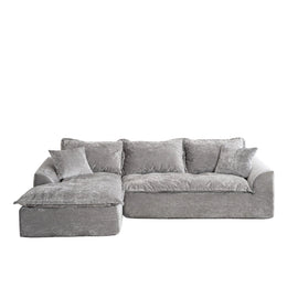 Gray Chenille L‑Shaped Modular Sectional Compressed Sofa