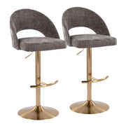 Dark Gray Upholstered Adjustable Swivel Bar Stools with Gold Base & Footrest – Set of 2