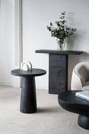 Black Round Side Table with Pedestal Base